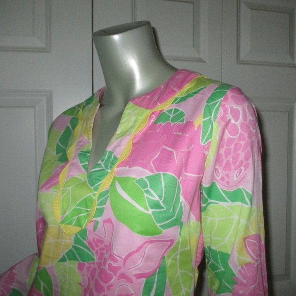 LILLY PULITZER Pink & Green Print Long Sleeve Top Scallop Details - Picture 4 of 7
